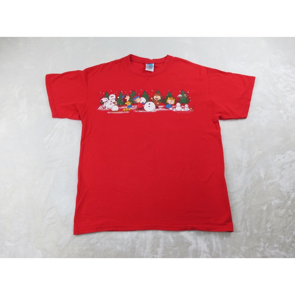 VINTAGE Peanuts Shirt Mens Large Red Charlie Brown Snoopy Christmas*